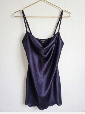 bebe Deep Purple Satin Cowl Neck Slip Mini Dress Size Large